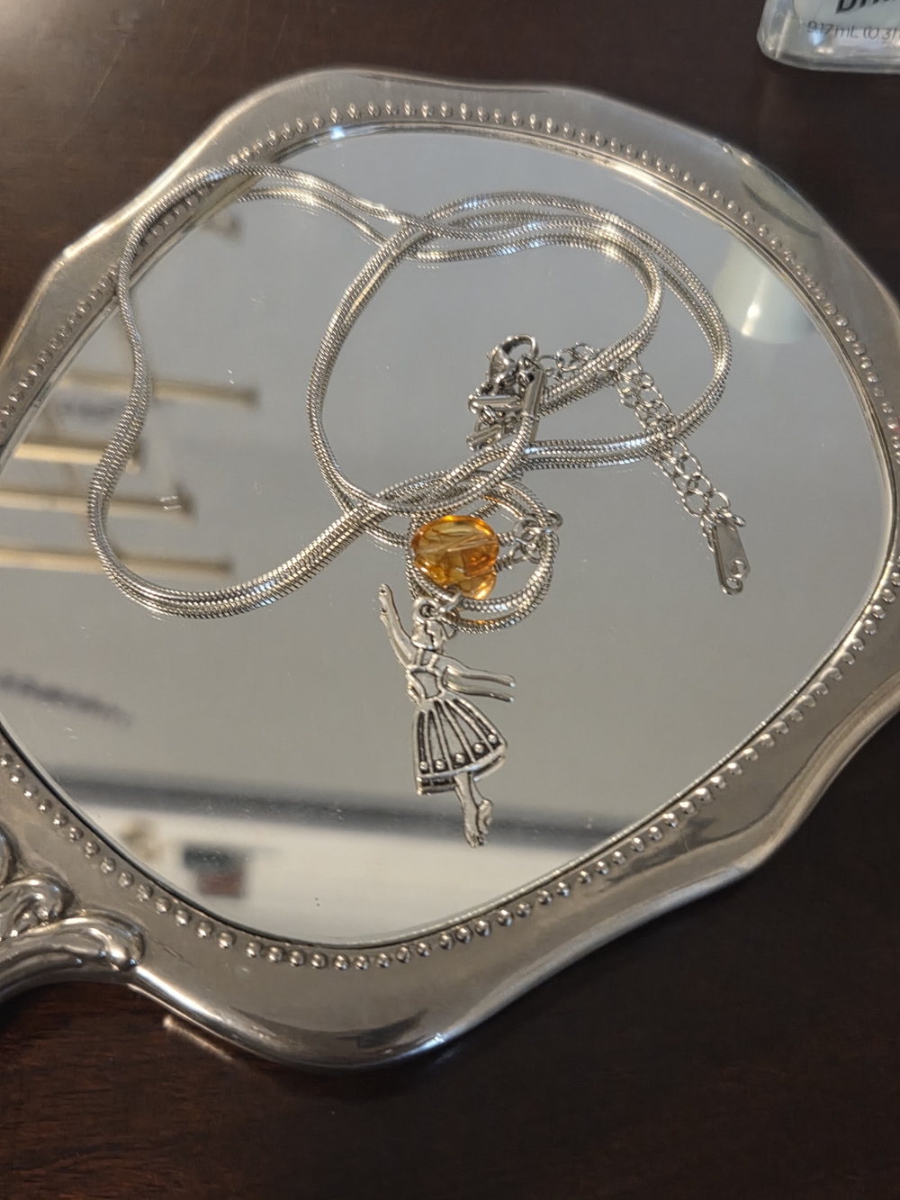 Silver Ballet Dancer Pendant Necklace with Amber Accent - Picture 4 of 7